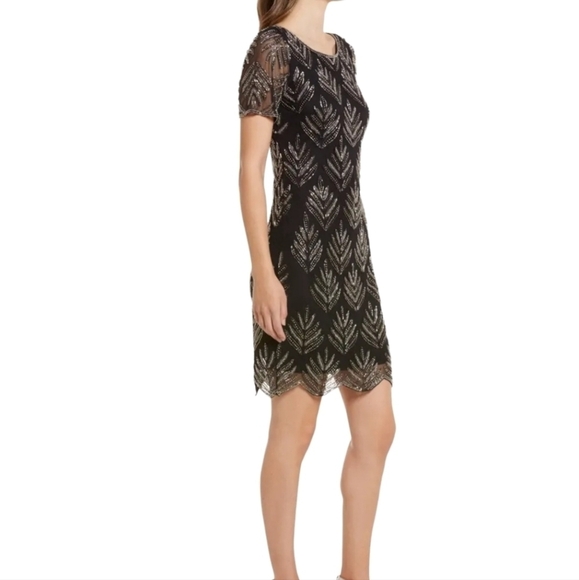 Pisarro Nights Black Beaded Cocktail Embellished Sheath Dress Size 12 - Picture 3 of 14